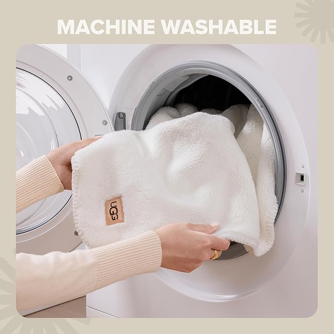 UGG Whitecap Plush Throw Blanket Fleece Lightweight Soft Cozy Throw for Couch or Bed Luxury Home Decor for Living Room Washable Hypoallergenic Blankets for Dorm Decor, 50-inch x 70-inch, White Snow