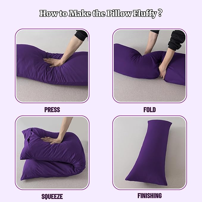 Ubauba Memory Foam Body Pillow with Cover, Full Large Body Pillows Insert for Adults with Envelope Closure Pillowcase, Firm & Fluffy Long Bed Pillows for Sleeping (20x54 inch, Purple)