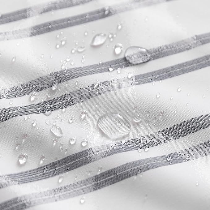 Amazon Basics Geometric Jacquard Fabric Shower Curtain for Bathroom, Lightweight, Waterproof and Washable, 72" W x 80" L, Grey Striped
