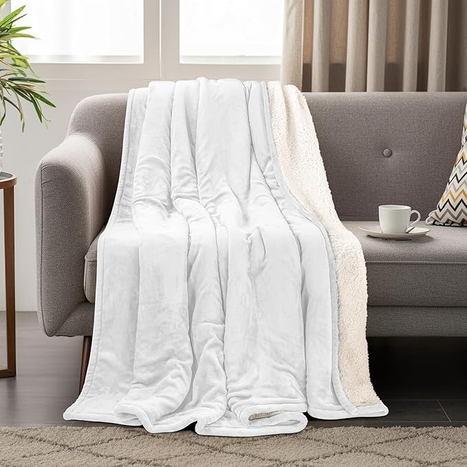 Utopia Bedding Sherpa Blanket Full Size (White, 90x84 Inches) - Soft Lightweight Plush Fleece Reversible Blanket for Bed, Sofa, Couch, Camping and Travel
