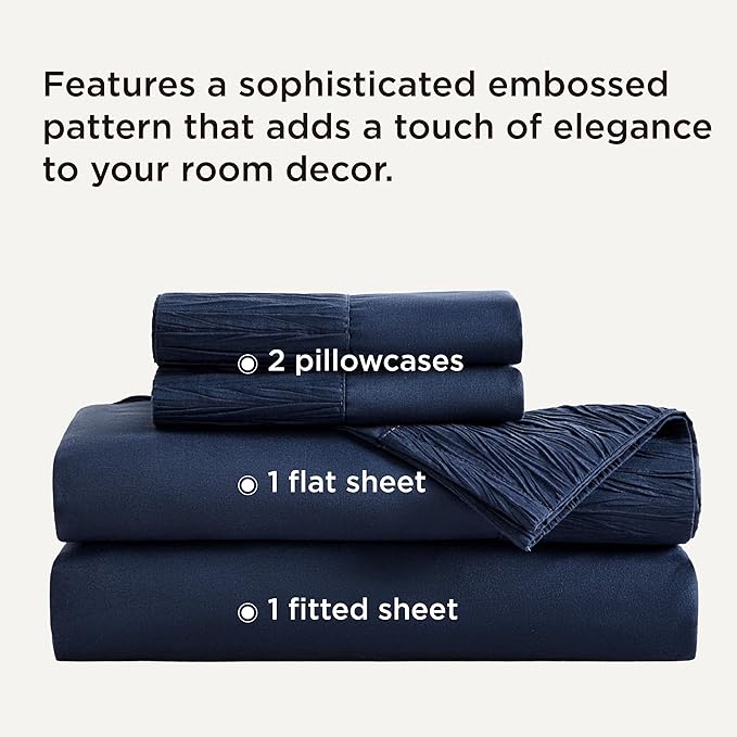 Bedsure King Size Sheets Set - 4 Pieces Soft King Sheets - Breathable & Cooling - Hotel Luxury - Easy Care Polyester Microfiber Bedding for Women, Men, Navy