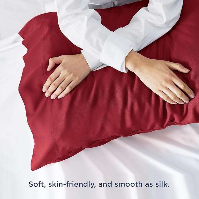 Bedsure Pillow Cases Queen, Cooling Pillow Cases, Rayon Derived from Bamboo Red Pillowcases Queen Size Set of 2, Silky Soft & Breathable Bedding Pillow Covers with Envelope Closure, 20x30 Inches