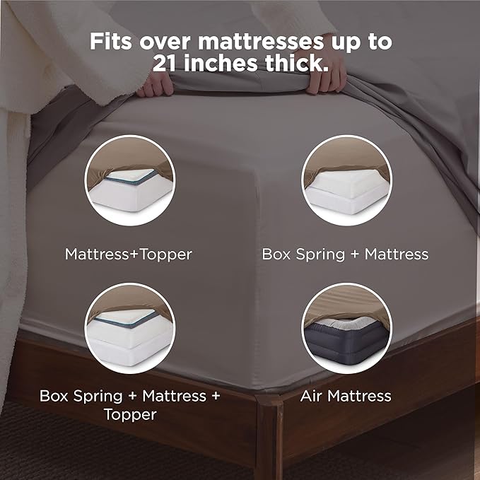 Bedsure Deep Pocket Queen Sheets Set - Fits Mattresses Up to 21 Inches Thick - 4 Piece GentleSoft Bed Sheets, Moisture Wicking, Soft & Cooling Bedsheet & Pillowcases, Easy & Secure Fit, Light Brown