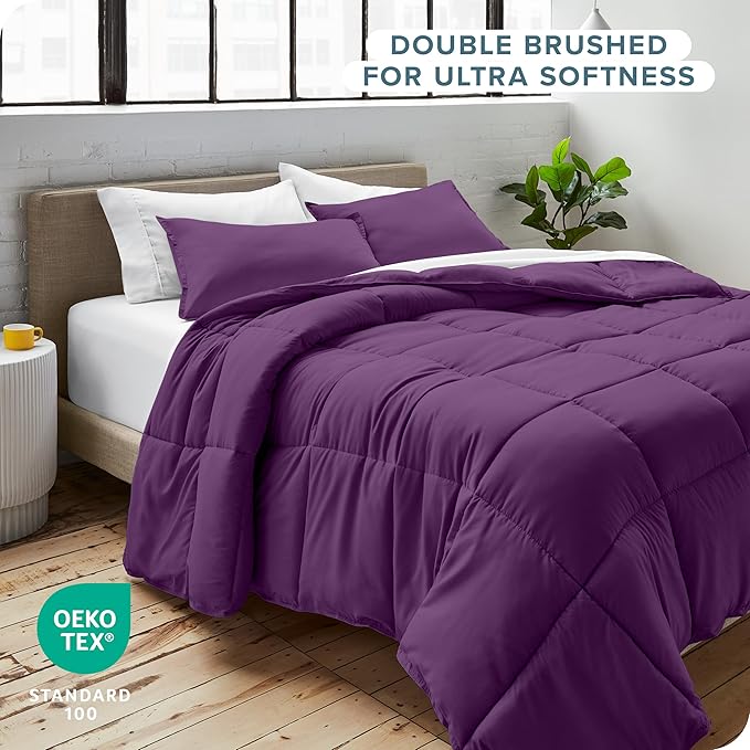 Bare Home Comforter Set - Full Size - Ultra-Soft - Goose Down Alternative - Premium 1800 Series - All Season Warmth (Full, Plum)