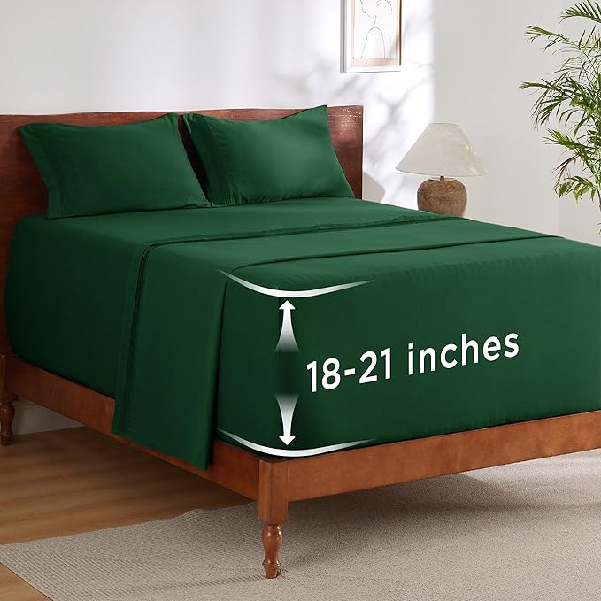 Bedsure Deep Pocket King Sheet Set - Fits Mattresses Up to 21 Inches Thick - 4 Piece GentleSoft Bed Sheets, Moisture Wicking, Soft & Cooling Bedsheet & Pillowcases, Easy & Secure Fit, Emerald Green