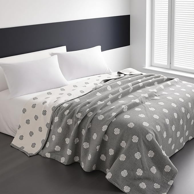 NTBAY 3 Layers Cotton Muslin 88x92 Queen Bed Blanket, Super Soft Breathable Thermal Yarn Dyed Quilt for Adults, Perfect Lightweight Blanket for Couch Sofa Bed All Seasons, Grey Rose