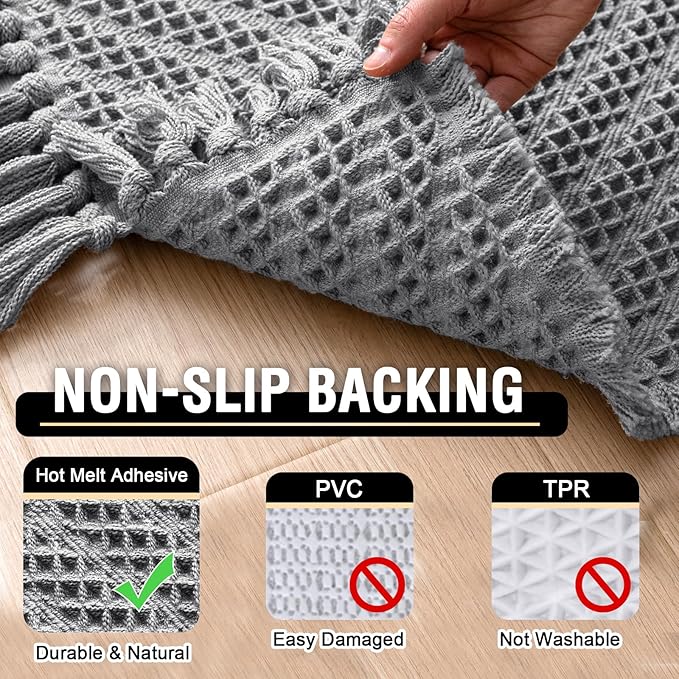 H.VERSAILTEX Waffle Bath Runner Rug Long Bath Mat Super Absorbent Boho Bath Rugs Non Slip Bath Runner for Bathroom Floor Machine Washable Dry Fast Bathroom Rugs with Tassels, 24" x 72", Dove