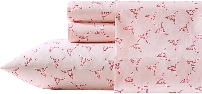 Wrangler - Queen Bed Sheets, Ultra-Soft & Lightweight Bedding with Matching Pillowcases, Lightweight Bed Set for All Season Comfort, Oeko-Tex Certified (Steer Skulls Pink)