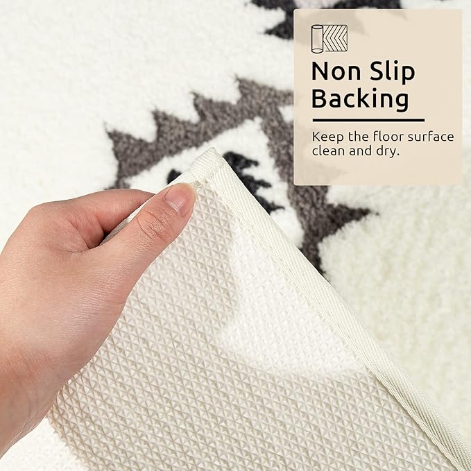 DEXDE Bathroom Rugs Black 24x36 Boho White Bath Mat, Non Slip Western Geometric Bath Rug Luxury Soft Modern Absorbent Carpet for Bathroom Shower Kitchen Entryway Farmhouse