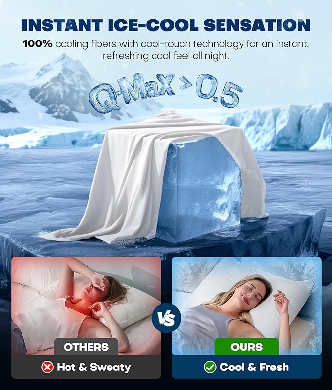 Ultra-Chill Cooling Pillowcase Set of 2 for Hot Sleepers, Softer Than Silk Pillow Cases for Protecting Hair & Skin, Breathable Bed Pillow Covers w/Zipper, Gifts for Women & Men (White, Queen)