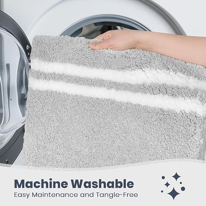 PURRUGS Bathroom Rug Non-Slip Machine Washable 30" x 46", Super Absorbent and Quick Dry Shaggy Microfiber Bath Mat, Extra Soft and Plush Bath Rug for Bathtub, Shower and Sink, Light Grey