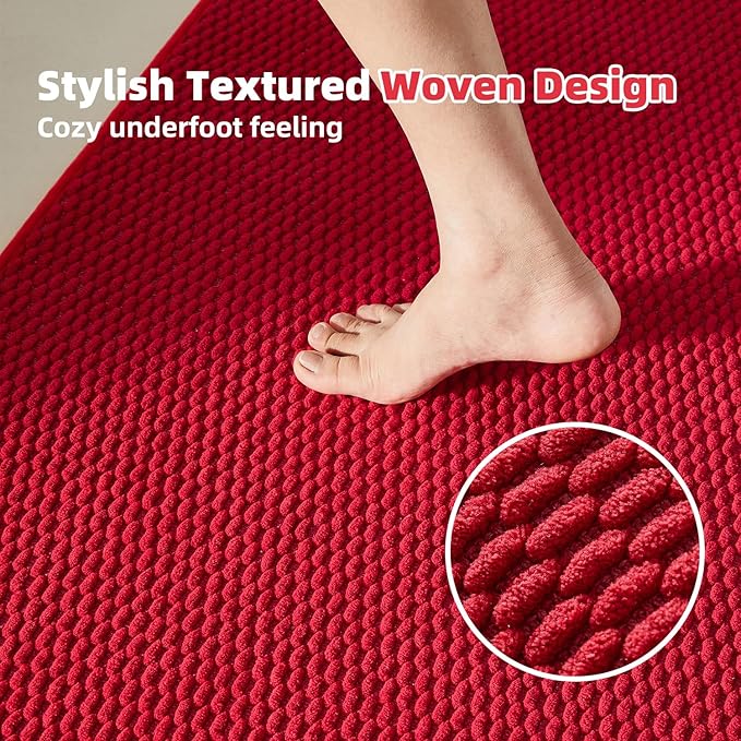Christmas Bathroom Runner Rugs, Long Bath Mat Runner Washable Thin Quick Dry Low Pile Bathroom Runner Rugs Non Slip, Red 16"x60"