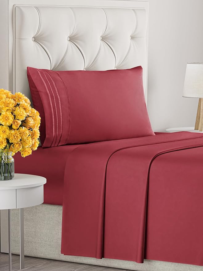 Twin XL Size 3 Piece Sheet Set - Extra Soft, Breathable & Cooling Sheets - Hotel Luxury Durable Bed Sheets for Women & Men - Deep Pockets, Easy-Fit & Wrinkle-Free Sheets - Berry Oeko-Tex Bed Sheet Set