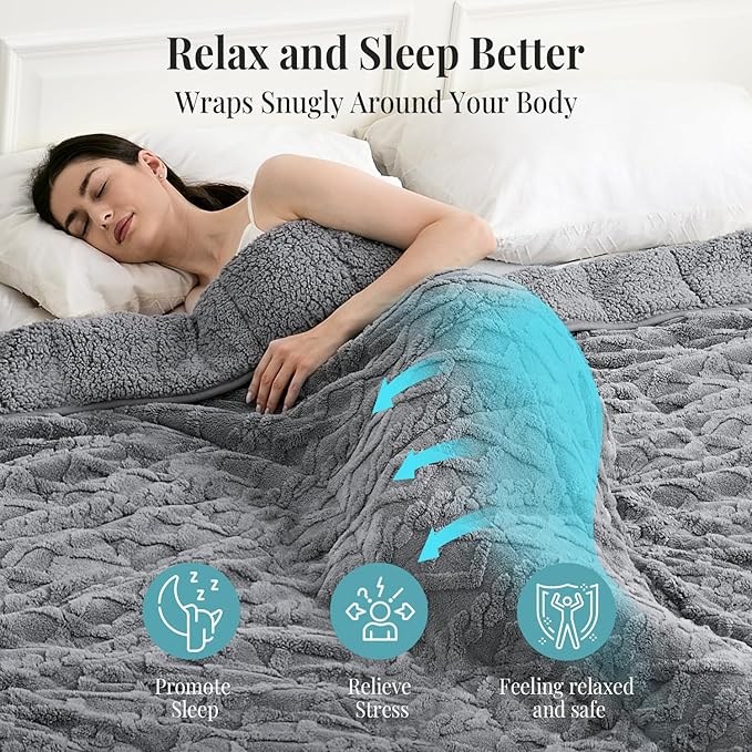 Topblan Weighted Blanket Full Size 15 Pounds, Soft Weighted Blanket with Doubled-Sized Shaggy Sherpa, Jacquard Knitted Stylish Warm Weighted Blankets Throw for Better Sleep, Grey, 48 x 72 inches
