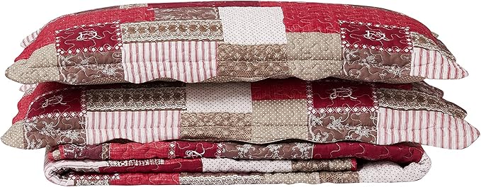 Brilliant Sunshine Burgundy Heart Love, Floral and Lace Patchwork, 3-Piece Quilt Set with 2 Shams, Reversible Bedspread, Soft Lightweight Coverlet, All-Season, King, Burgundy