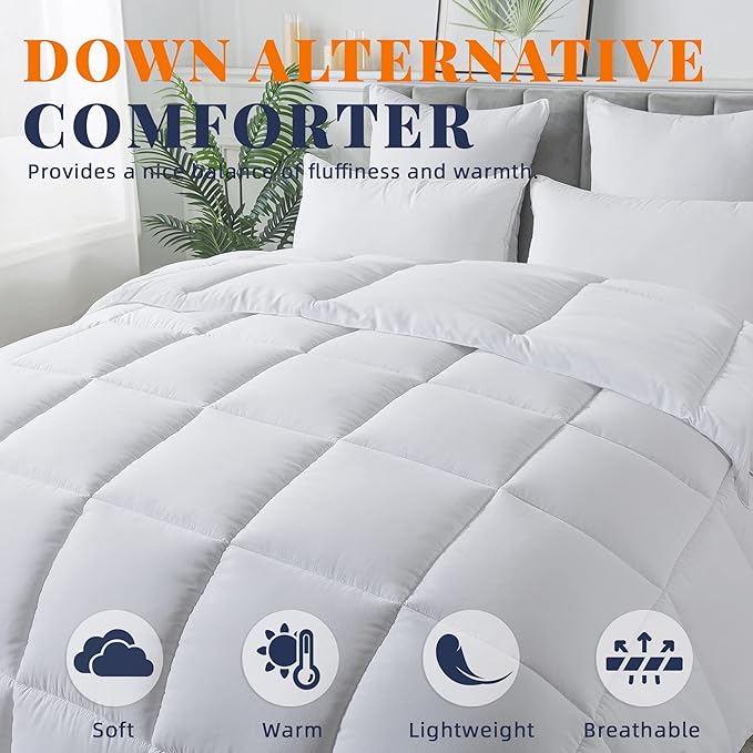 Cosybay Down Alternative Comforter (White, Twin) - All Season Soft Quilted Twin Size Bed Comforter - Duvet Insert with Corner Tabs - Winter Summer Warm Fluffy, 64x88 inches