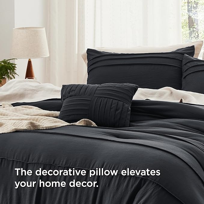 Bedsure California King Comforter Set - 4 Pieces Pinch Pleat Bed Set, Black Boho Bedding for All Season, 1 Soft Comforter, 2 Pillowcases, 1 Decorative Pillow