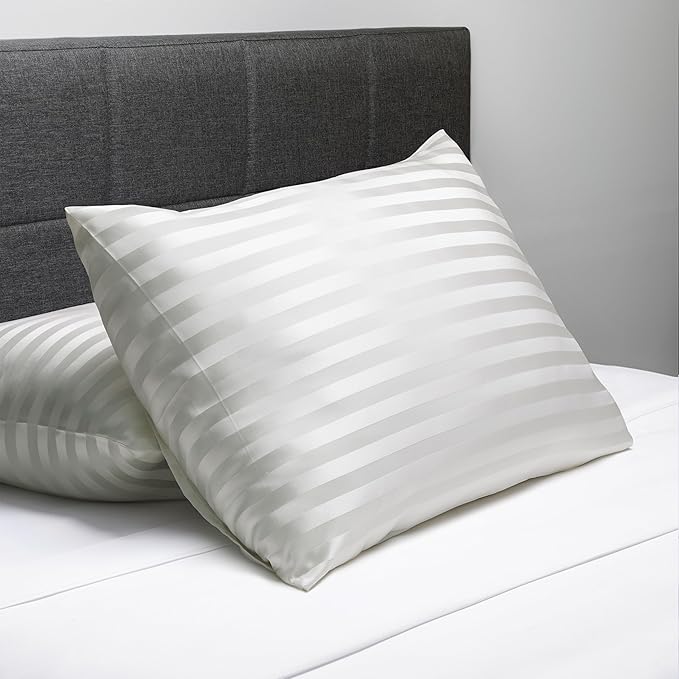 Fishers Finery 25mm 100% Pure Mulberry Silk Pillowcase (White Stripe Standard)