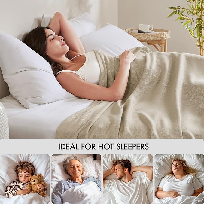 Madison Park Queen Size Blanket, 70% Rayon Bamboo-Based, 30% Cotton, Breathable for Hot Sleepers Menopause, Ultra Soft and Snag-Resistant, Summer Blanket for Bed or Couch, Queen 90"x90" Khaki