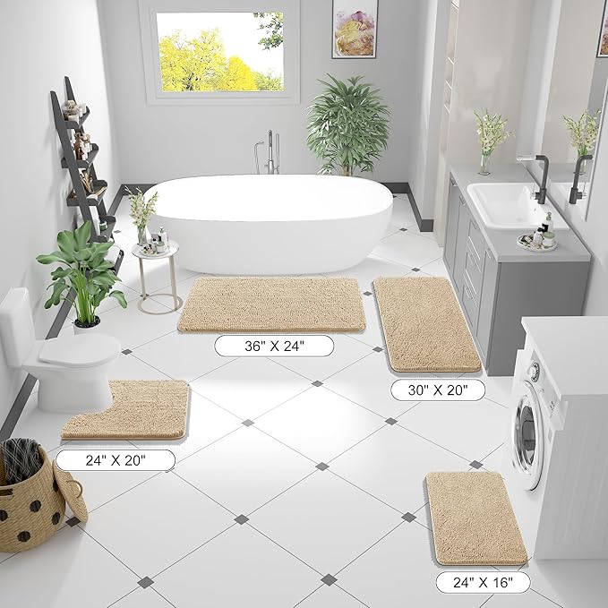 OLANLY Bathroom Rugs 44x24, Extra Soft Absorbent Chenille Bath Rugs, Rubber Backing Quick Dry, Machine Washable Bath Mats for Bathroom Floor, Tub and Shower, Home Decor Accessories, Beige