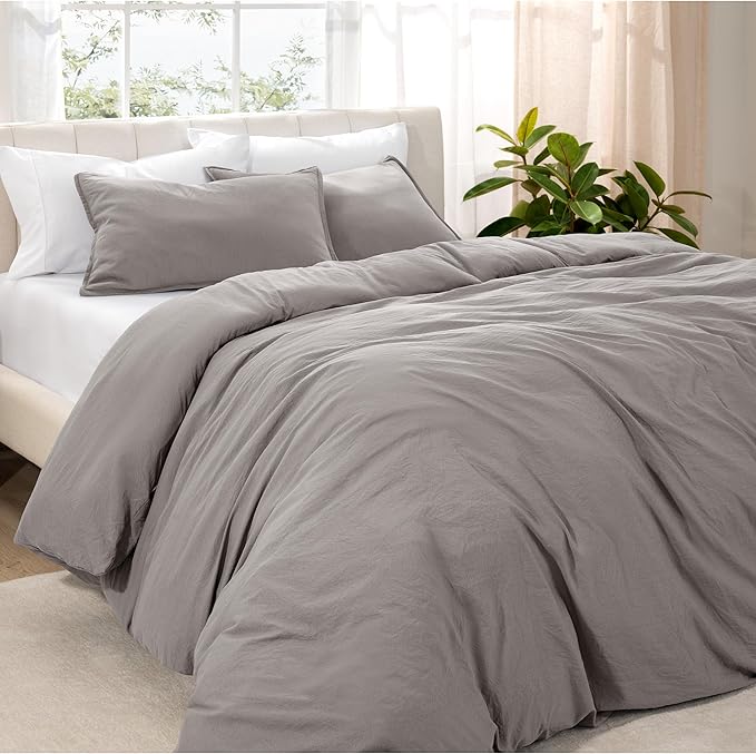 Bare Home Microfiber Duvet Cover Set - Ultra Soft Washed Microfiber - Full Size - Linen-Like Look - Easy Care - Breathable Fabric - Our Softest Duvet Cover Set (Full, Frost Grey)