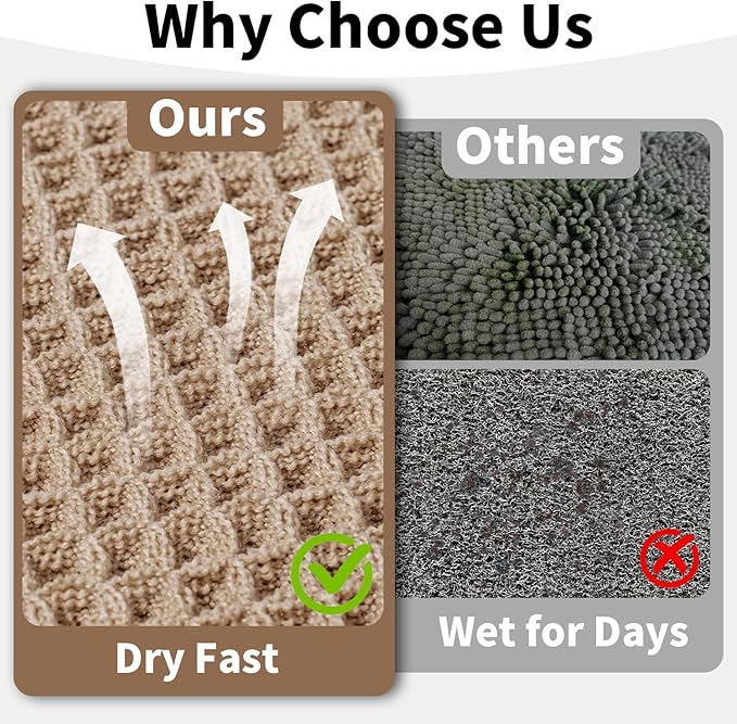 Waffle Bath Mat - Boho Bathroom Rugs Non Slip Washable, Super Absorbent & Quick Dry, Soft Bath Mat Farmhouse Bathroom Decor, 24'' x 36'', Khaki