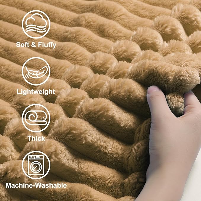 decorUhome Christmas Soft Fleece Brown Blanket Queen Size for Bed, Cozy Fluffy Plush Flannel Large Striped Throws for Couch Sofa, Lightweight Decorative Fuzzy Blanket for Woman, 90x90 Inches