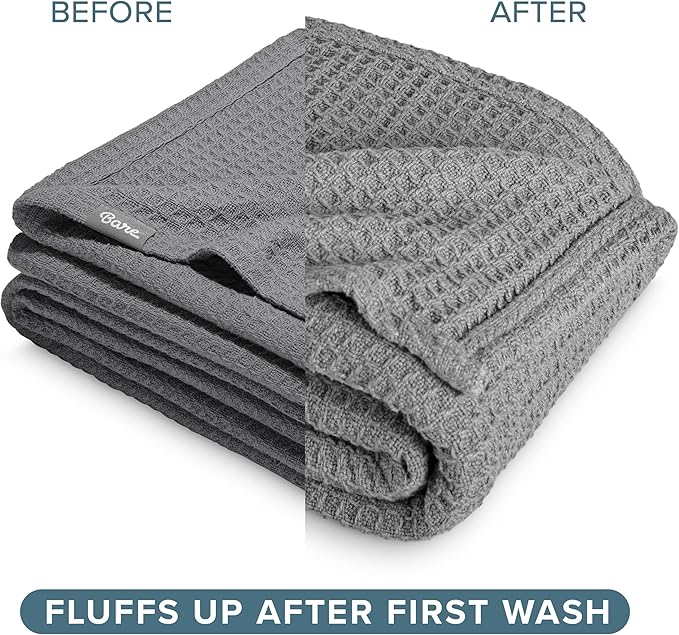 Bare Home Grey Waffle Blanket, 108Wx90L, 100% Cotton, Soft & Breathable Throw for All Seasons, Lightweight Blanket, Perfect for Layering Bed, Sofa & Couch (King/Cal King, Grey)