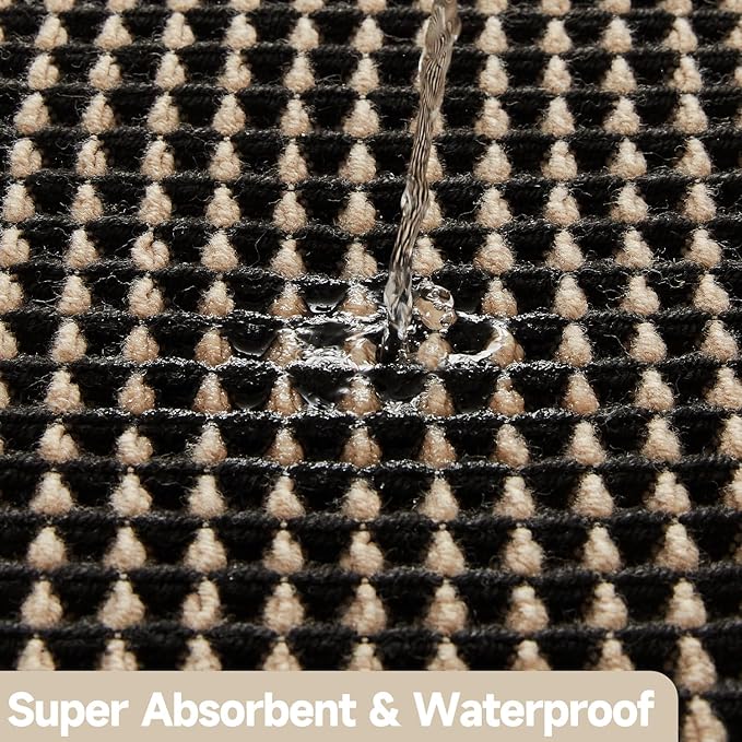 Waffle Bath Mat, Boho Bathroom Rugs Non Slip Washable Super Absorbent Quick Dry Bath Mat Farmhouse Bathroom Decor, 30"x20" Khaki and Black