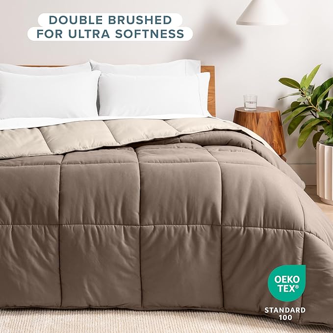 Bare Home King/California King Comforter - Reversible Colors - Goose Down Alternative - Ultra-Soft - Premium 1800 Series - All Season Warmth - Bedding Comforter (King/Cal King, Taupe/Sand)