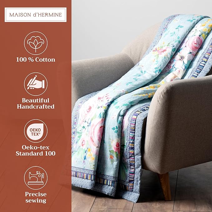 Maison d' Hermine Throw Blanket for Couch Lightweight Soft Warm Breathable Cotton Throw Blankets for Bed Girls Boys Women Men Gifts Sofa Travel Living Room Chair Bedding (60"x80", Sweet Rose Lavender)