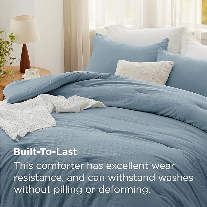 Bedsure Queen Size Comforter Set, Grayish Blue Soft Prewashed Bedding for All Seasons, 3 Pieces GentleSoft™ Down Alternative Bed Set, 1 Lightweight Comforter (90"x90") and 2 Pillowcases (20"x26")