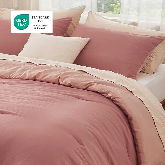 Bedsure King Size Comforter Set, Reversible Pink Clay Soft Prewashed Bedding for All Seasons, 3 Pieces Warm Down Alternative Bed Set, 1 Lightweight Comforter (104"x90") and 2 Pillowcases (20"x36")