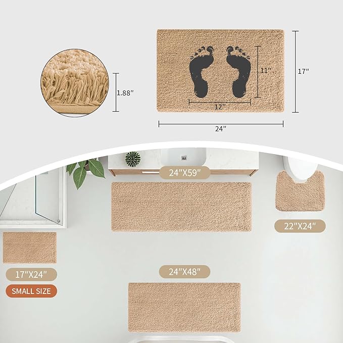 Beige Bathroom Rug 24x48 Non Slip Fluffy Bath Mat for Bathroom Floor Washable Plush Luxury Bath Rug for Tub Soft Shaggy Absorbent Shower Sink Mat