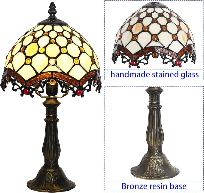 Stained Glass Table Lamp - 8-inch Vintage Stained Glass Lamp, Suitable for Bedroom Bedside, Living Room Night Light, and Home Office mini Table lamp