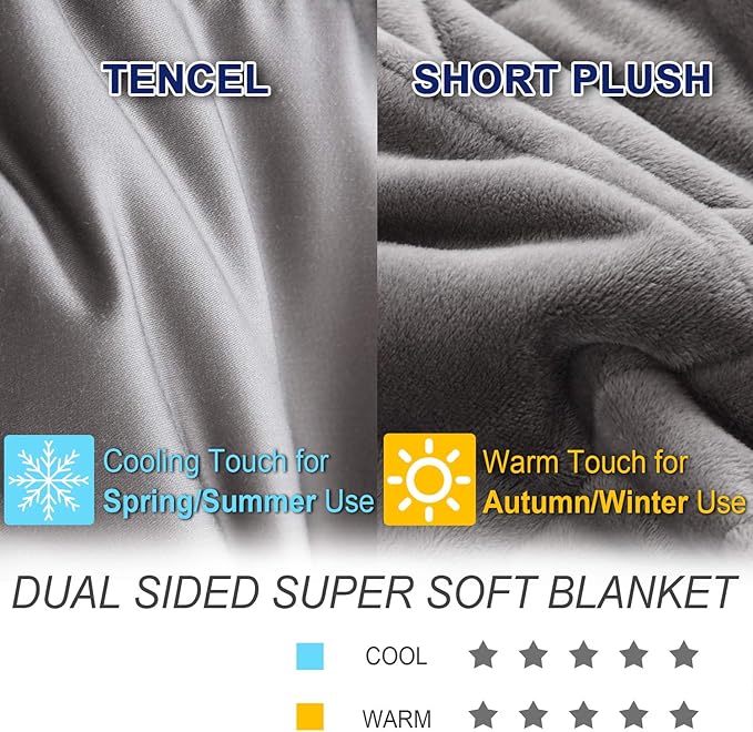OMYSTYLE 15lb Weighted Blanket Queen Size(80''x87'', Double-Sided), Warm Short Plush and Cool Tencel Fabric Reversible Weighted Blanket for Adult - Carry Bag Included