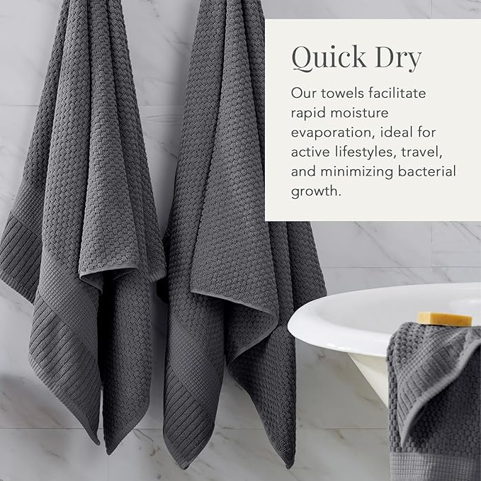 NY Loft 100% Cotton Hand Towel 6 Pack | Super Soft & Absorbent Quick-Dry Hand Towels 16" x 28" |Textured and Durable Cotton | Trinity Collection (6 Pack Hand Towel, Charcoal Grey)