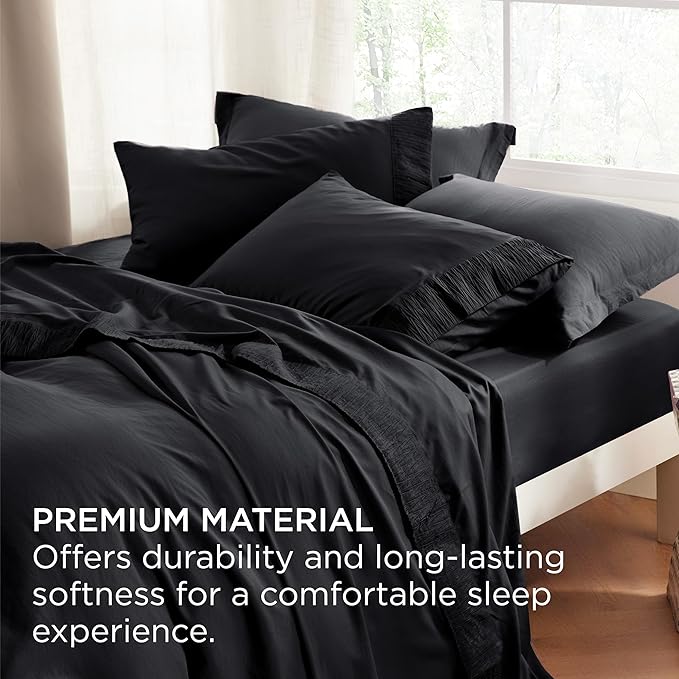 Bedsure King Size Sheets Set - 4 Pieces Soft King Sheets - Breathable & Cooling - Hotel Luxury - Easy Care Polyester Microfiber Bedding for Women, Men, Black
