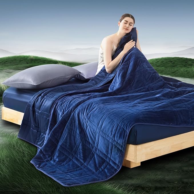 Weighted Blanket King Size 30lbs (88''x104'', Dual-Sided), Reversible Cozy Warm Velvet & Cooling Tencel King Weighted Blanket for Adults and Couples All Season Use - Carry Bag Included, Navy Blue