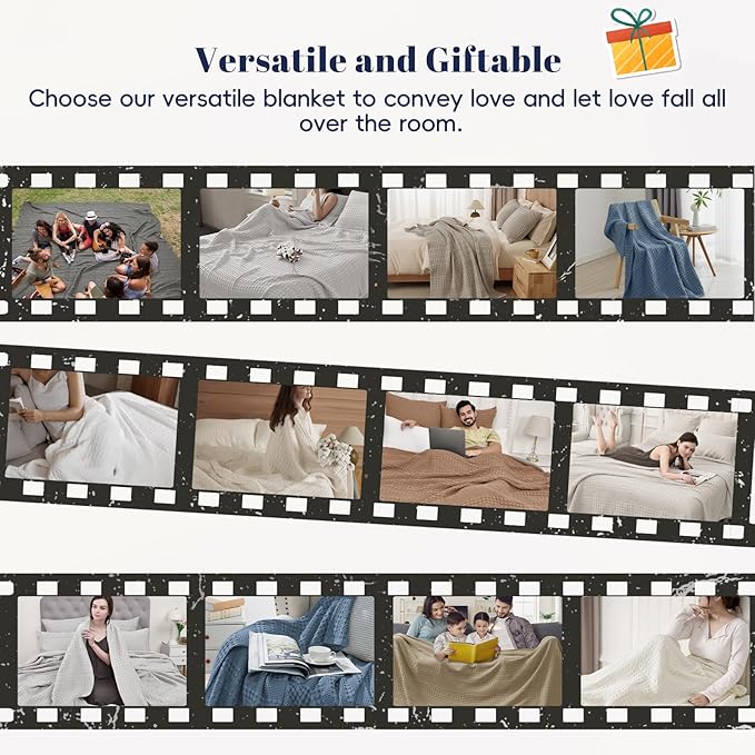 PHF 100% Cotton Waffle Weave Blanket Twin Size for Bed, Soft Lightweight & Breathable, All-Season Comfort, Luxury Aesthetic Woven Bedding for Home Decor, 66"x90", Taupe