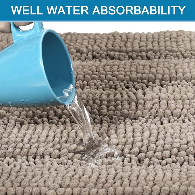 H.VERSAILTEX Bath Rugs for Bathroom Non Slip Bath Mats Extra Thick Chenille Striped Rug 20" x 32" Absorbent Non Skid Fluffy Soft Shaggy Washable Dry Fast Plush Mat for Indoor, Bath Room, Tub - Taupe