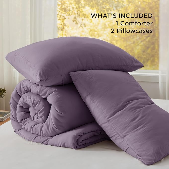 Bedsure Oversized Queen Comforter Set, Grayish Purple Prewashed Bed Comforter for All Seasons, 3 Pieces Warm Bedding Sets, 1 Lightweight Comforter (98"x98") and 2 Pillowcases (20"x26")