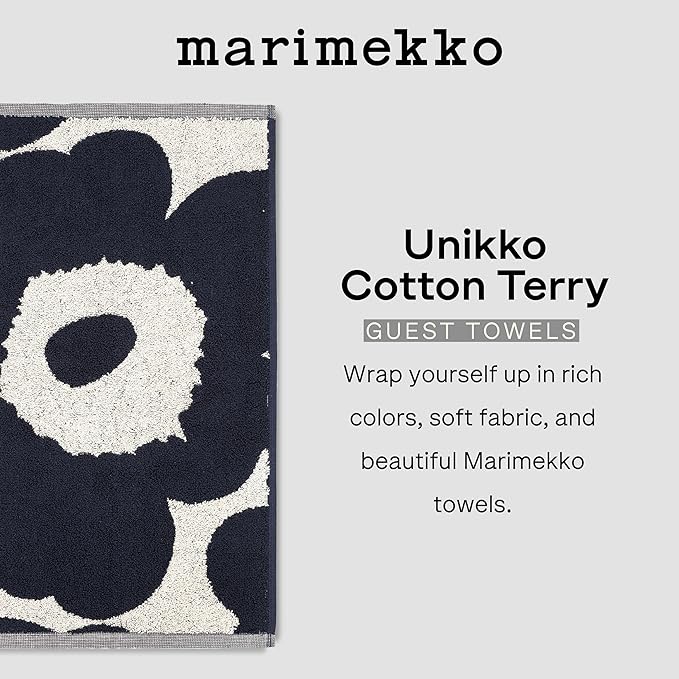 MARIMEKKO Unikko Terry Cotton Guest Towel (Blue) – Floral Patterned Guest Towels – 20 in x 12 in