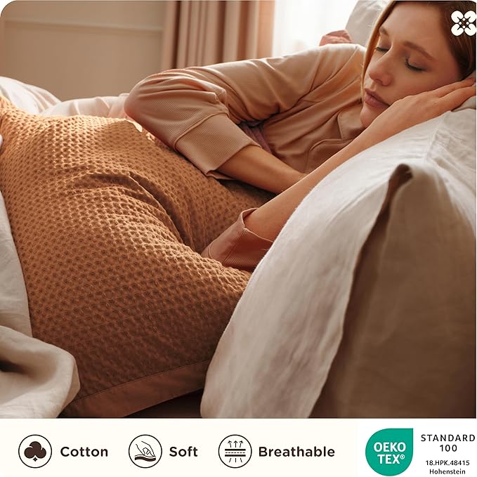 Bedsure Cotton Duvet Cover King - 100% Cotton Waffle Weave Hazel Duvet Cover King Size, GentleSoft™ and Breathable Bedding Set for All Season, 3 Pieces, 104"x90"