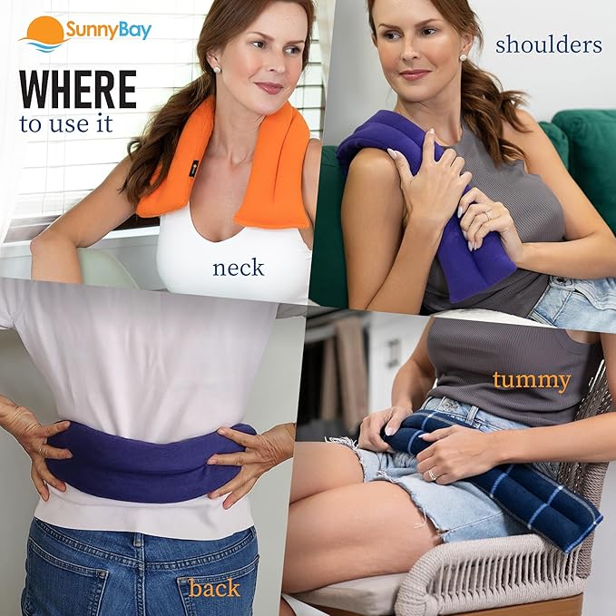 SunnyBay Microwavable Heating Pads, Microwavable Moist Heated Neck and Shoulder Wrap, Versatile Weighted Beanbag Cold Pack or Warm Compress, 26x4 Inches, Made in USA, Ocean Blue