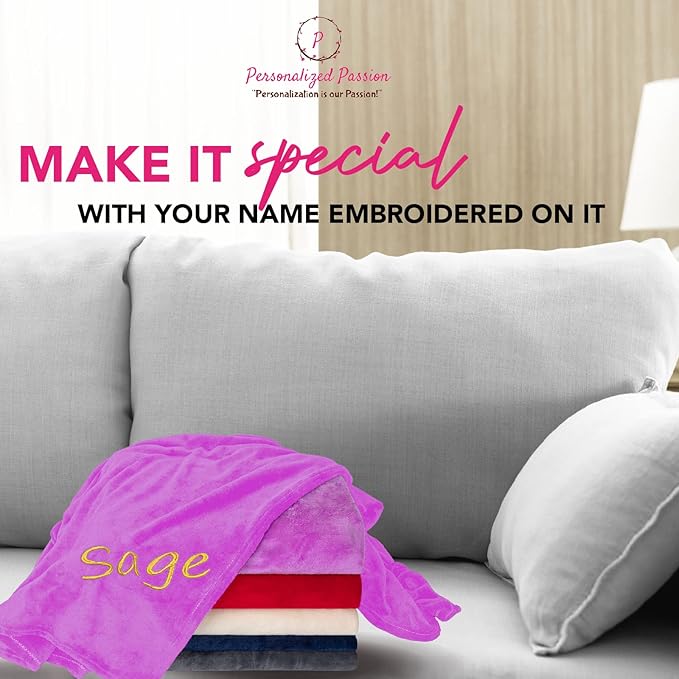 Personalized Blankets for Adults - Custom Blanket with Embroidered Name or Monogram - Soft Fleece Throw Cover for Bed & Couch - Purple (40"x60")