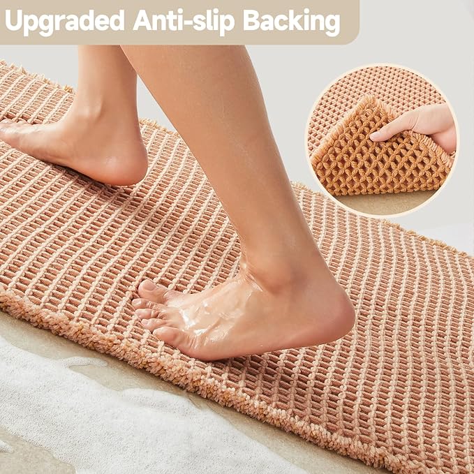 Waffle Bath Mat, Boho Bathroom Rugs Non Slip Washable Super Absorbent Quick Dry Bath Mat Farmhouse Bathroom Decor, 36"x24" Light Peach