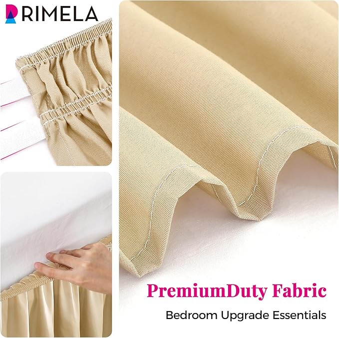 RIMELA Beige Bed Skirt Queen Size 18 Inch Drop, Wrap Around Elastic Bedskirt, Dust Ruffle for Adjustable Bed Base Machine Washable Easy to Install Bed Skirts