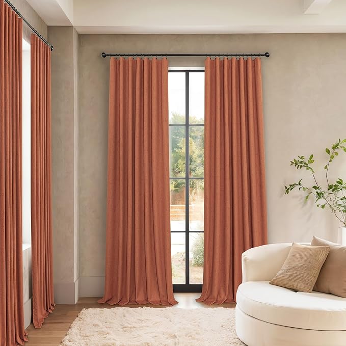 Terracotta Black Out Curtains 72 Inch Long Western Blackout Window Curtain & Drapes 72 Inch Length 2 Panel Viral Retro Vintage Linen Farmhouse for Bedroom Dining Living Room Pumpkin 70s Decor Hippie
