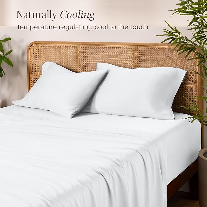 Bare Home 100% Rayon Made from Bamboo Luxury King Sheet Set - 4 Piece Bedding Set - Deep Pockets - Cooling Sheets - Breathable - Easy Fit - Soft Bedding Sheets & Pillowcases (King, White)